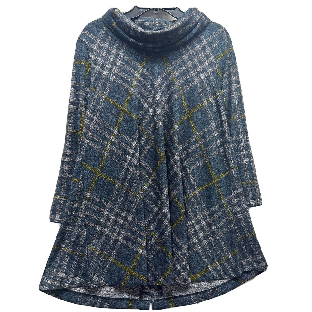 John Mark Womens Size M Blue Gray 3/4 Sleeve Turtleneck Pulllover Sweater (J5)